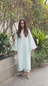 Baby Blue Linen Fringe Set